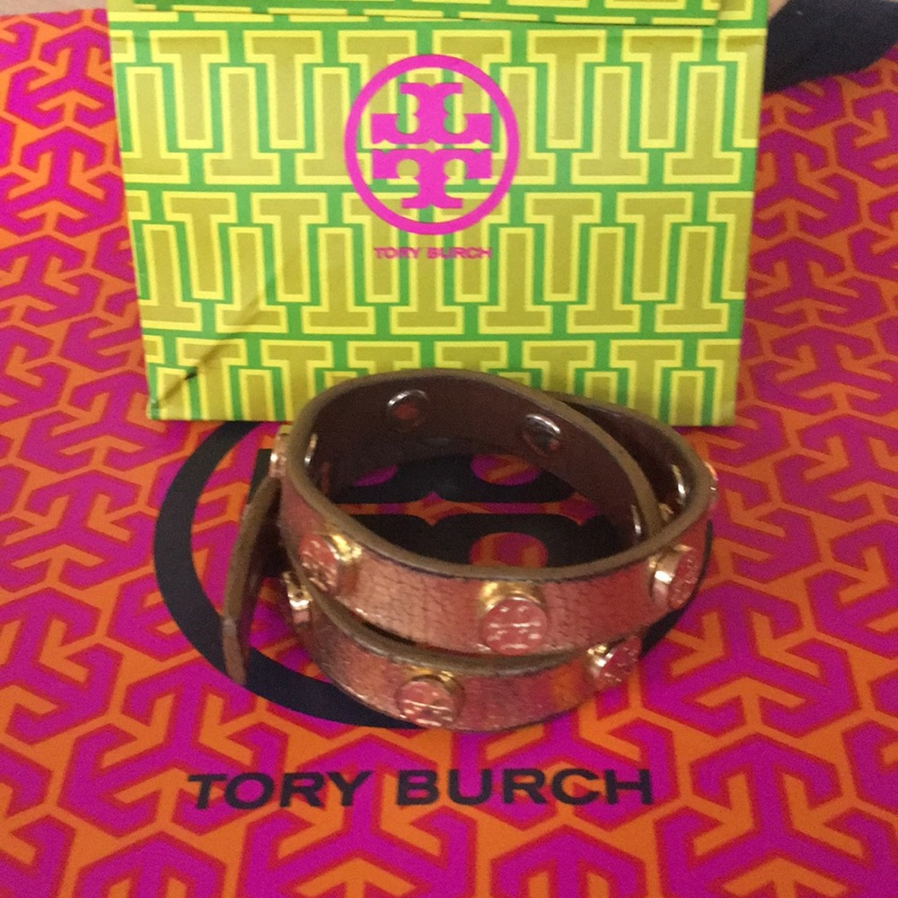 Tory Burch double wrap logo studded bracelet